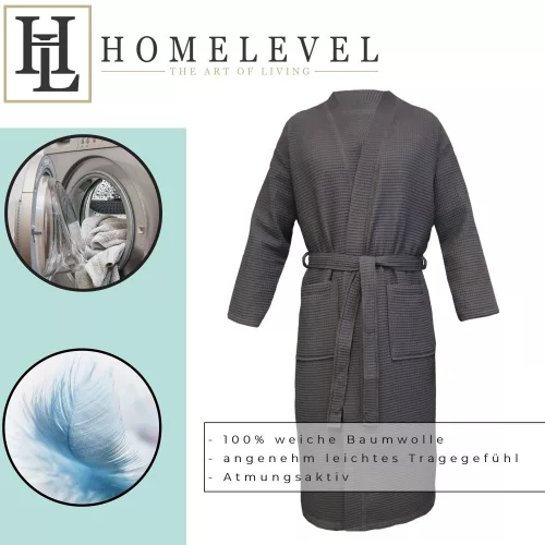 Halat de baie Waffle Pique unisex Homelevel, 5XL, Gri, Bumbac organic, 54916.73.35