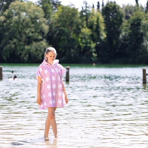 Poncho de baie pentru copii Homelevel, 1-3 ani, Roz, Bumbac organic, 54931.10.01