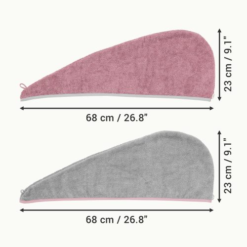 Set 2 Turbane de par unisex Homelevel, Universal, Roz / Gri, Bumbac organic, 54863.22.02