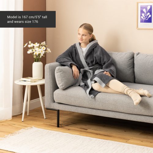 Halat de baie pentru copii Homelevel, 164, Gri, Bumbac organic, 54864.22.40