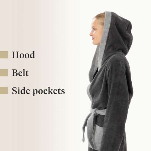 Halat de baie pentru copii Homelevel, 164, Gri, Bumbac organic, 54864.22.40