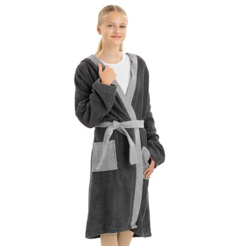 Halat de baie pentru copii Homelevel, 176, Gri, Bumbac organic, 54864.22.41