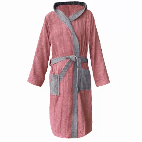 Halat de baie din tesatura Homelevel, XL, Roz / Gri, Bumbac organic, 54856.33.4