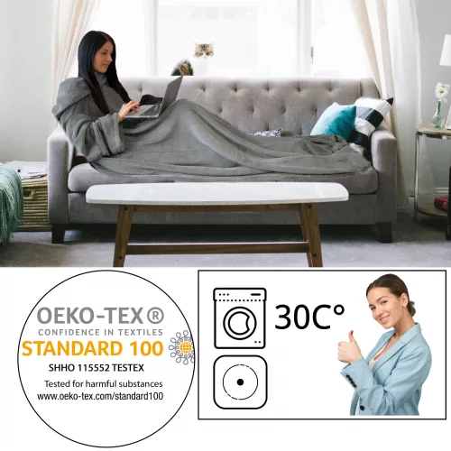 Patura cu maneci pentru TV Homelevel, 200 x 150 cm, Gri, Poliester, 55432.25.03