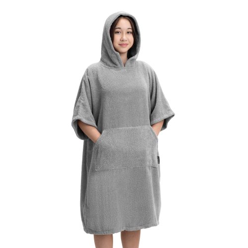 Poncho de baie pentru copii Homelevel, 10-13 ani, Gri, Bumbac organic, 54880.25.43