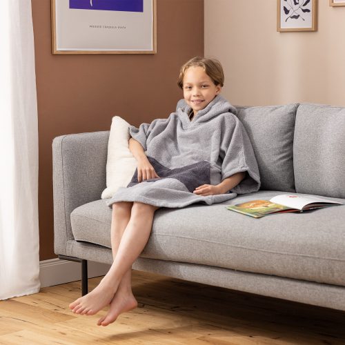 Poncho de baie pentru copii Homelevel, 6-9 ani, Gri, Bumbac organic, 54880.70.42