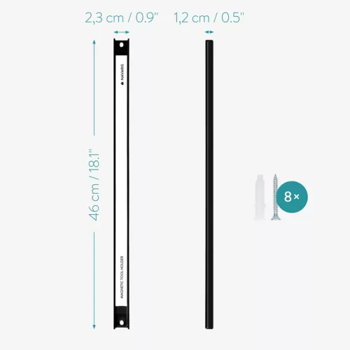 Set 3 suporturi magnetice unelte Navaris, 45.7 cm, 13.6 kg, montaj usor, pentru perete, negru, otel