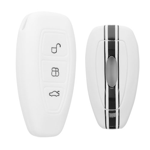 Husa Cheie Auto pentru Ford - 3 Butoane - Keyless Go, Silicon, Alb, 44708.04