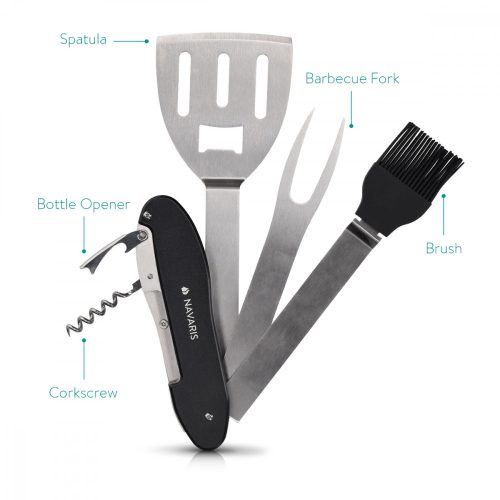 Set de ustensile pentru gratar din otel inoxidabil Navaris, 5 instrumente, 46478.01