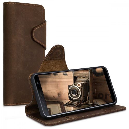 Husa pentru Samsung Galaxy J6 Plus, Piele naturala, Maro, 46604.05