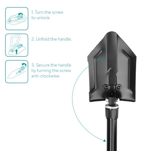 Lopata pliabila Navaris pentru camping, 57x15x5 cm, multifunctionala cu husa, 46855.2.01