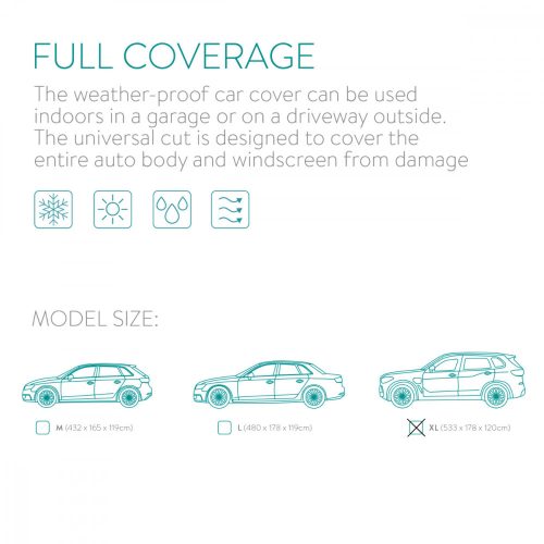 Husa auto Navaris XL 570 x 203 x 119 cm, 3 straturi, impermeabila, anti-grindina, husa depozitare, 48112.4