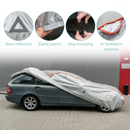 Husa auto Navaris XL 570 x 203 x 119 cm, 3 straturi, impermeabila, anti-grindina, husa depozitare, 48112.4