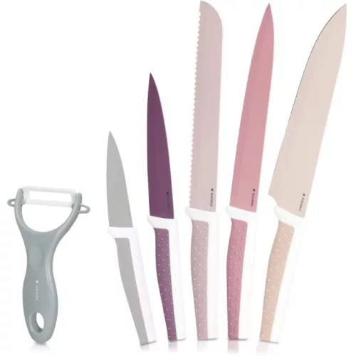 Set 5 cutite de bucatarie, din otel inxoidabil, 1 cutit de curatat din ceramica, Navaris, 48366.06.01