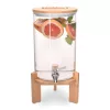 Dozator bauturi Navaris, din sticla borosilicata, 7L, robinet inox si suport din bambus, pentru bauturi calde si reci,Transparent