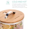 Dozator bauturi Navaris, din sticla borosilicata, 7L, robinet inox si suport din bambus, pentru bauturi calde si reci,Transparent
