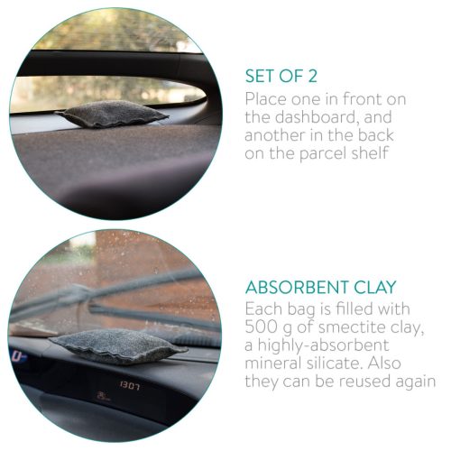 Set 2 dezumidificatoare auto Navaris, 2x500 g, reutilizabile, regenerare 80 C, gri, smectita