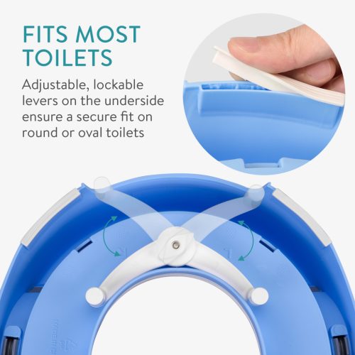 Reductor toaleta copii Navaris, cu capac si manere, 36x32x18 cm, albastru, polipropilena/PVC