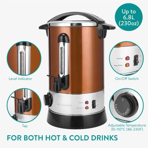 Fierbator vin fiert si apa calda Navaris, 6.8 L, 950 W, utilizare catering, auriu, metal