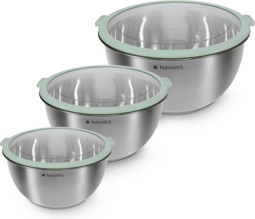 Set 3 boluri din inox cu capac, Navaris, argintiu, 3 dimensiuni, 16 cm, 20 cm, 24 cm, 49210.03.50