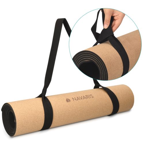 Saltea yoga Navaris Cork, 183x61x0.5 cm, linii de aliniere, aderenta naturala, bej, pluta/TPE