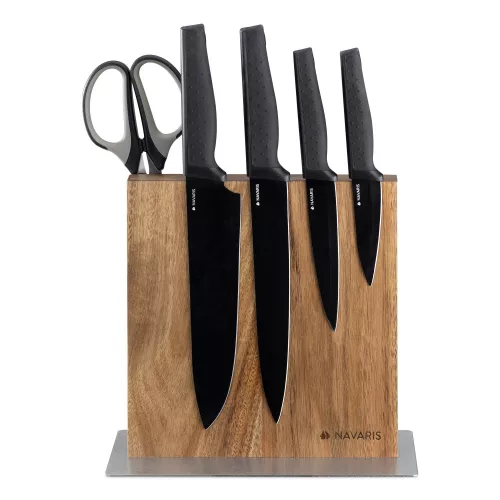 Suport magnetic pentru cutite pe doua fete din lemn de salcam, 22.5 x 22 cm, 50416.025.02