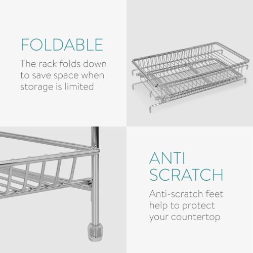 Raft condimente Navaris, 2 niveluri 30x26x14.5 cm, pliabil, crom, negru, metal