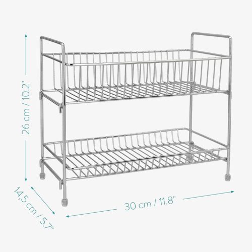 Raft condimente Navaris, 2 niveluri 30x26x14.5 cm, pliabil, crom, negru, metal