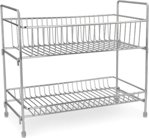 Raft condimente Navaris, 2 niveluri 30x26x14.5 cm, pliabil, crom, negru, metal