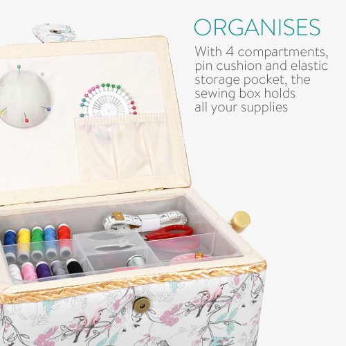 Set cutie de cusut Navaris din lemn si 36 de accesorii, 24.5 x 17.5 x 12.5 cm, 49047.02