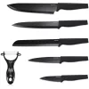 Set 5 cutite de bucatarie Navaris din otel inxoidabil, 1 cutit de curatat din ceramica, Negru, 48366.06.02