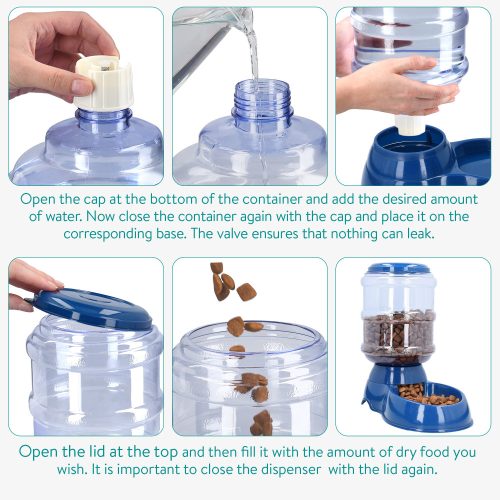 Set 1x Dispenser automat mancare si 1x Dispenser automat apa pentru Caini / Pisici, Albastru, 3,8l, 48332.17