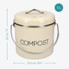 Cos de compost Navaris, 5 L, cu maner si filtru carbon activ, pentru bucatarie, crem, metal