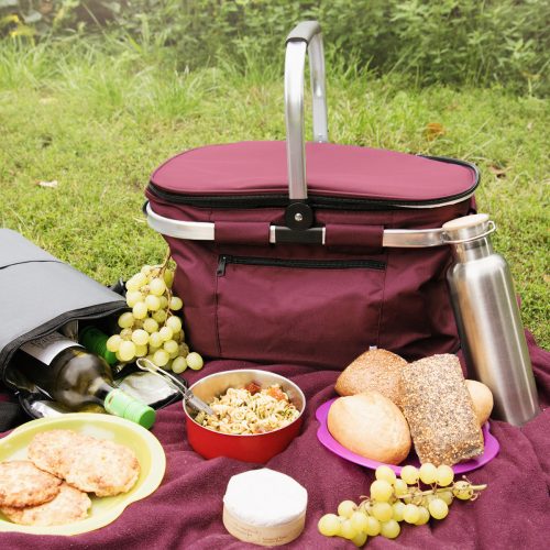 Geanta pliabila de picnic cu maner Navaris, 27 L, Izolata, Bordo, 45859.13