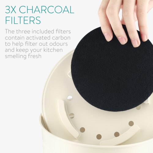 Cos de compost metalic Navaris, 3 L, capac cu filtru, 3 filtre incluse, pentru bucatarie, crem, metal