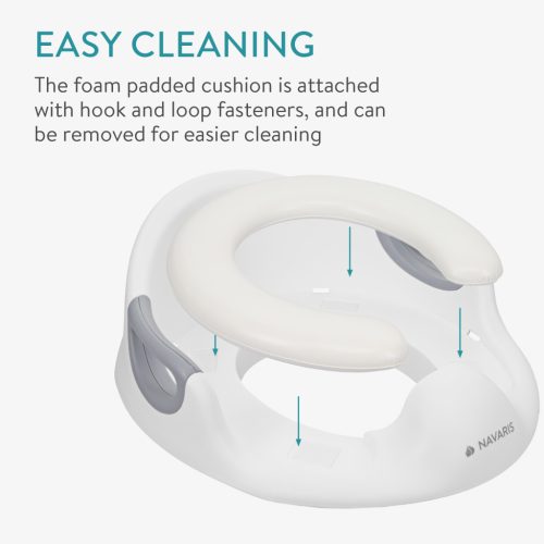 Reductor toaleta copii Navaris, cu capac si manere, 36x32x18 cm, antialunecare, alb, polipropilena/PVC