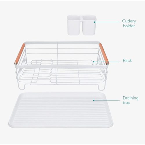 Scurgator de vase Navaris, cu suport de picurare, cu raft pentru farfurii, pahare si tacamuri, alb, 42.5x31.5x14 cm, 52545.01