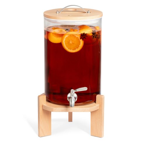 Dozator de bauturi din sticla Navaris cu robinet si stand, 7 l, Maro, 46785.05