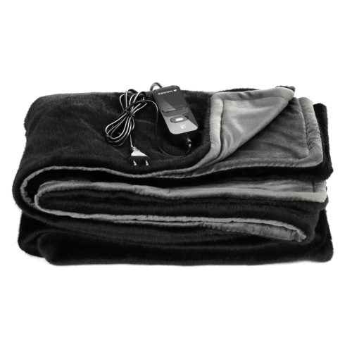Patura electrica Navaris, blana sintetica supercosy, 180x130 cm, negru/gri, poliester