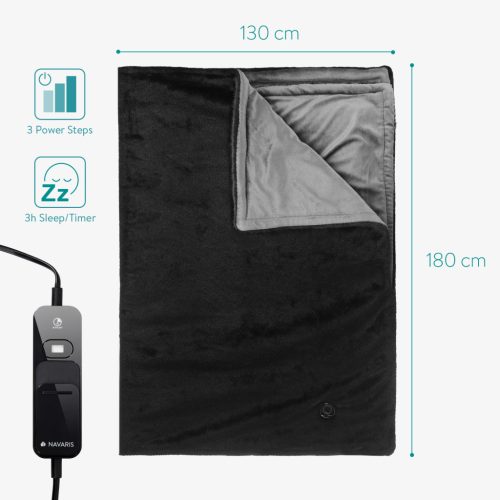 Patura electrica Navaris, blana sintetica supercosy, 180x130 cm, negru/gri, poliester