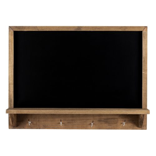 Tabla cu rama vintage Navaris, 60x45 cm, 4 carlige si polita, cu creta, negru, lemn