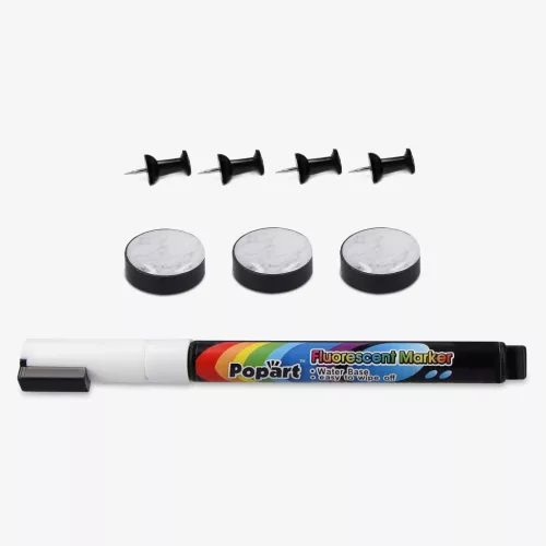 Tabla combinata Navaris, whiteboard magnetic si pinboard textil, 60x40 cm, accesorii, negru, textil/MDF