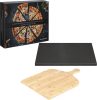 Set Piatra pizza smaltuita 30x38cm si lopata pizza din bambus, Navaris, Negru/Bej, 51246.01.02