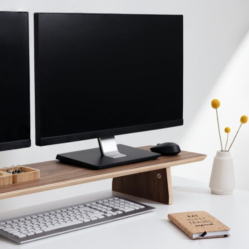 Suport dublu pentru monitoare Navaris, 109x23x12 cm, 50 kg, maro, lemn