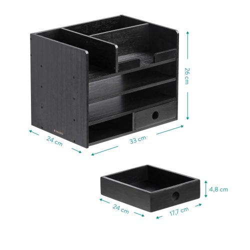 Organizator birou cu sertare Navaris, 33x24x26 cm, auto-asamblare, negru, bambus