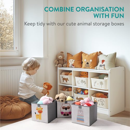 Set 3 cutii depozitare copii Navaris, animale, 28x28x28 cm, pentru camera, multicolor, plastic