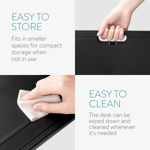 Masa laptop Navaris, reglabila 9 unghiuri, 37.6x28x5.8 cm, perna dubla, negru, plastic/textil