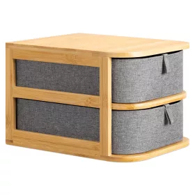  Organizator pentru cosmetice din bambus si material textil Navaris, 2 Sertare, 54184.01