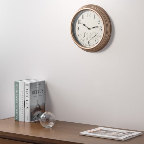 Ceas exterior gradina Navaris, termometru si higrometru, diametru 30.5 cm, rezistent, negru, plastic