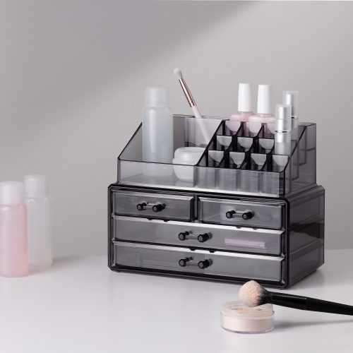 Organizator pentru cosmetice cu sertare Navaris, Negru transparent, 54656.01